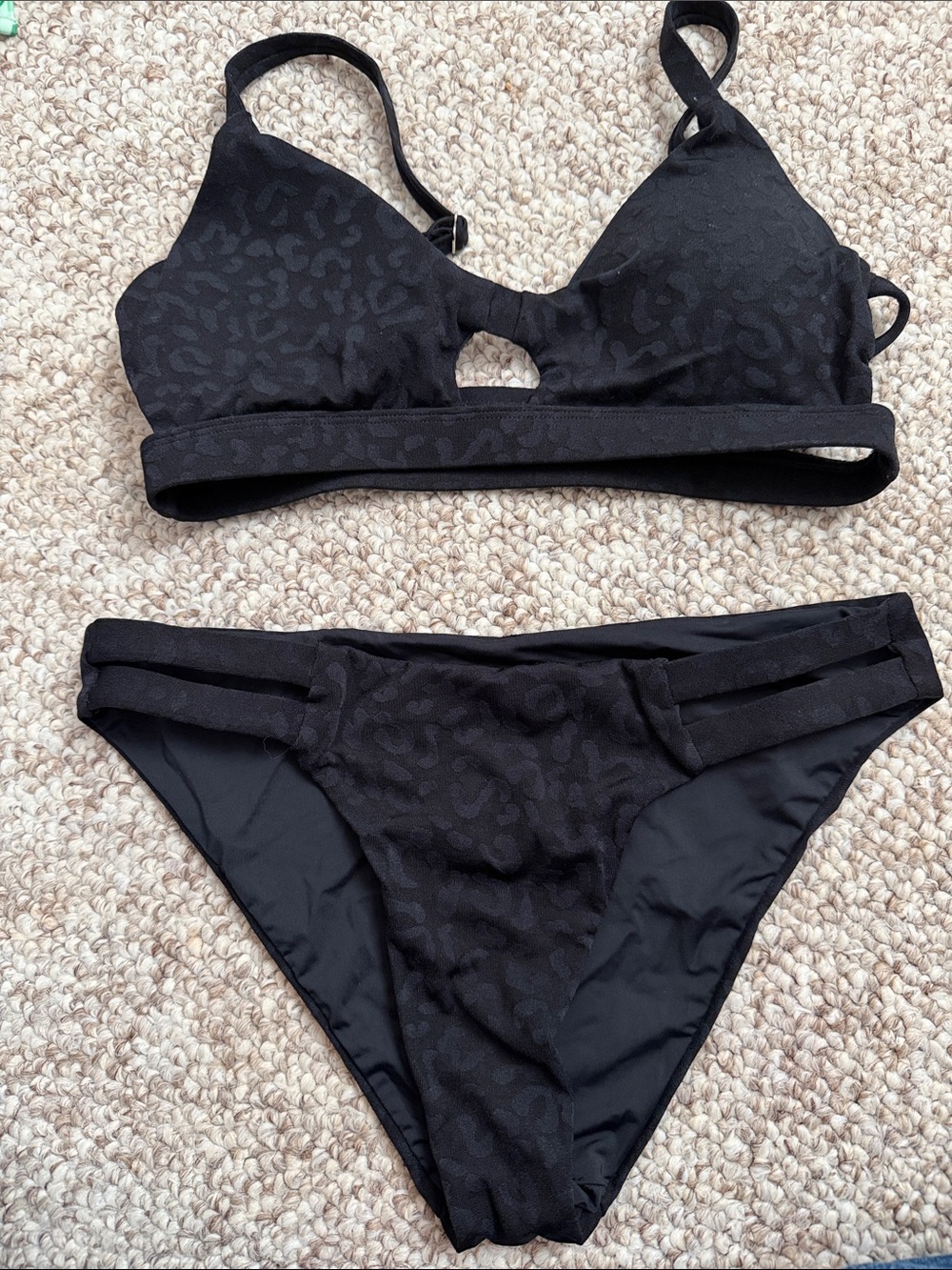 Source Unknown Black Textured Leopard Print Bikini Set - Women Swim